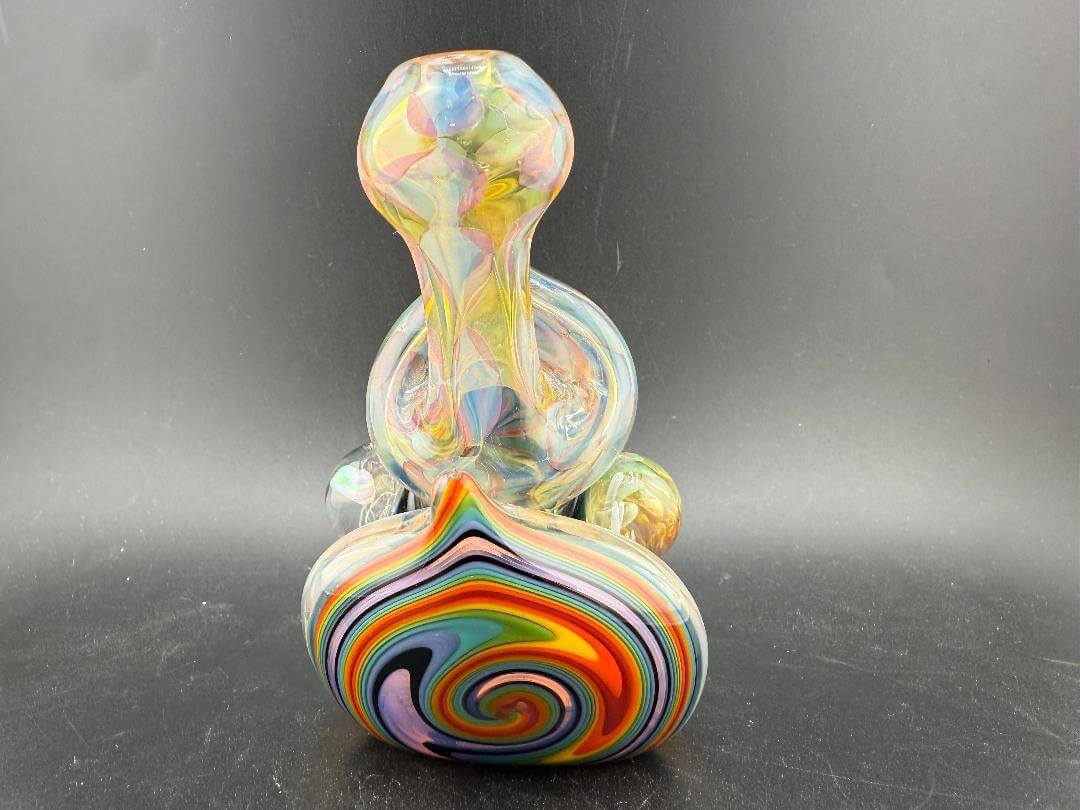 Highgrade Grade Glass X Mop Head Glass Hammer Pipe - Fumed Checkered w/ Rainbow Wig Wag Sections & Marble Attachments.