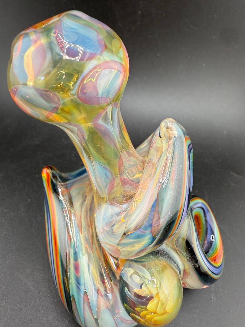 Highgrade Grade Glass X Mop Head Glass Hammer Pipe - Fumed Checkered w/ Rainbow Wig Wag Sections & Marble Attachments
