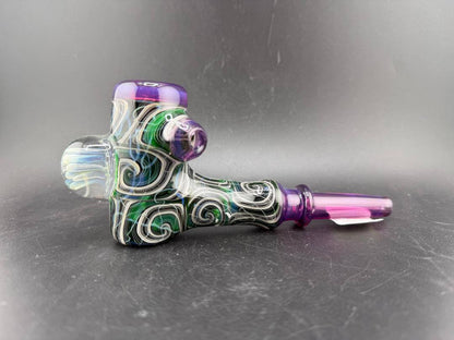 Highgrade Glass Hammer Pipe - Green , Black & White Line Work Corn Cob w/ Implosion & Millie Marbles