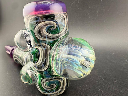 Highgrade Glass Hammer Pipe - Green , Black & White Line Work Corn Cob w/ Implosion & Millie Marbles