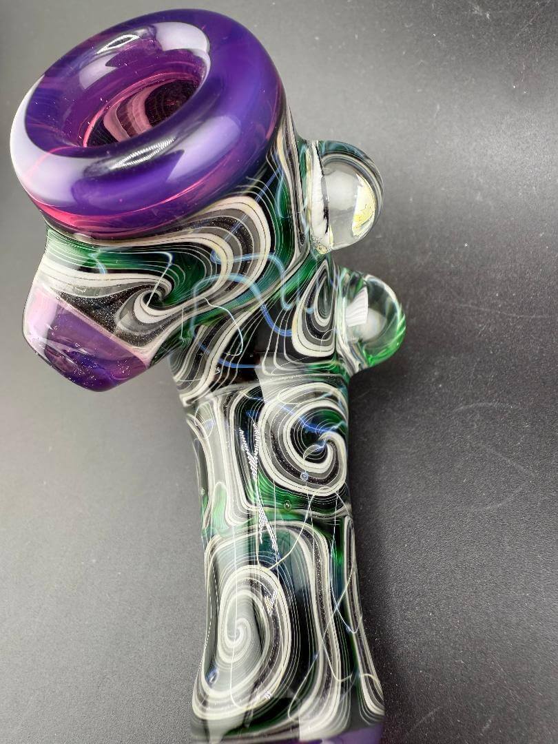 Highgrade Glass Hammer Pipe - Green , Black & White Line Work Corn Cob w/ Implosion & Millie Marbles