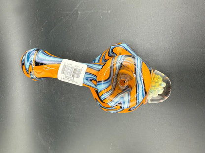 Highgrade Glass Hand Pipe - Blue & Orange Wig Wag w/ Fumed Implosion Marble showcasing intricate color work and design.