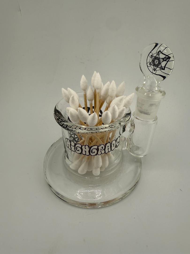 Highgrade Glass Isopropyl Station with Q-tips, handcrafted for organized heady glass setups.
