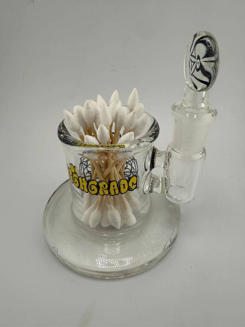 Highgrade Glass Isopropyl Station with Q-tips, handcrafted in Spokane for organized setups and heady glass aesthetics.