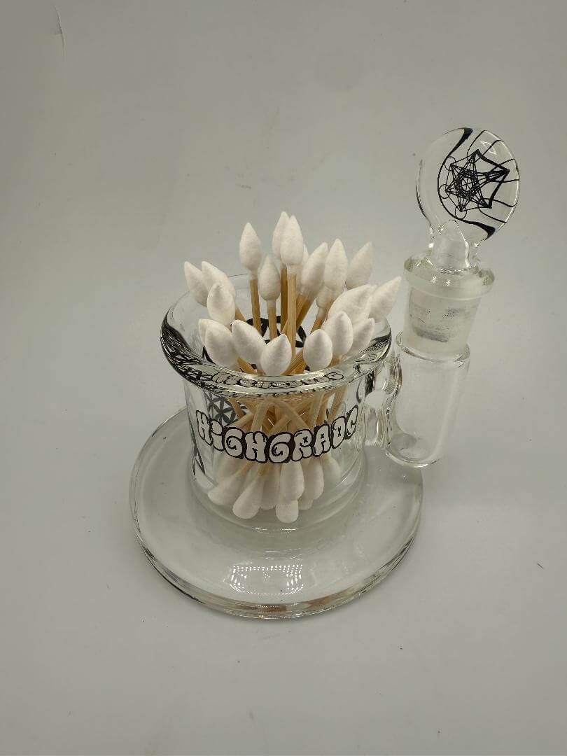 Highgrade Glass Isopropyl Station with Q-tips, handcrafted for organized heady glass setups.