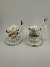 Highgrade Glass Isopropyl Station and Q Tip Jar with Q-tips, handcrafted in Spokane, WA, showcasing heady glass design.