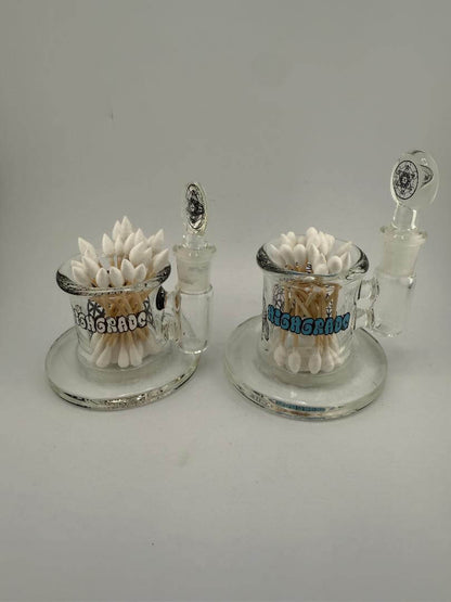 Highgrade Glass Isopropyl Station and Q Tip Jar with Q-tips, handcrafted in Spokane, WA, showcasing heady glass design.