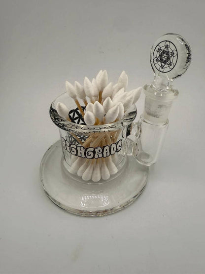 Highgrade Glass Isopropyl Station with Q-tips, perfect for keeping rigs clean and organized. Heady glass craftsmanship, Spokane, WA.