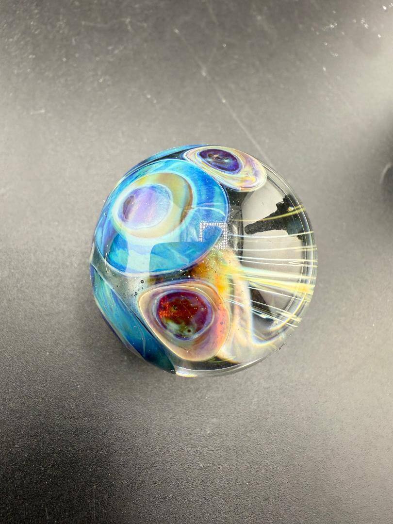 Highgrade Glass Marble - Fumed Implosion Dot Stack Marble 1.4" featuring vibrant detail and layered dot design.