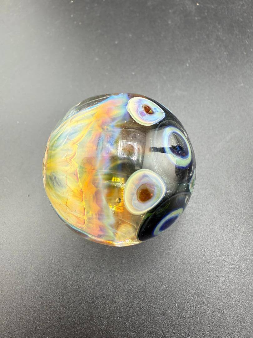 Highgrade Glass Marble - Fumed Implosion Dot Stack Marble 1.4" showcasing vibrant colors and intricate designs.