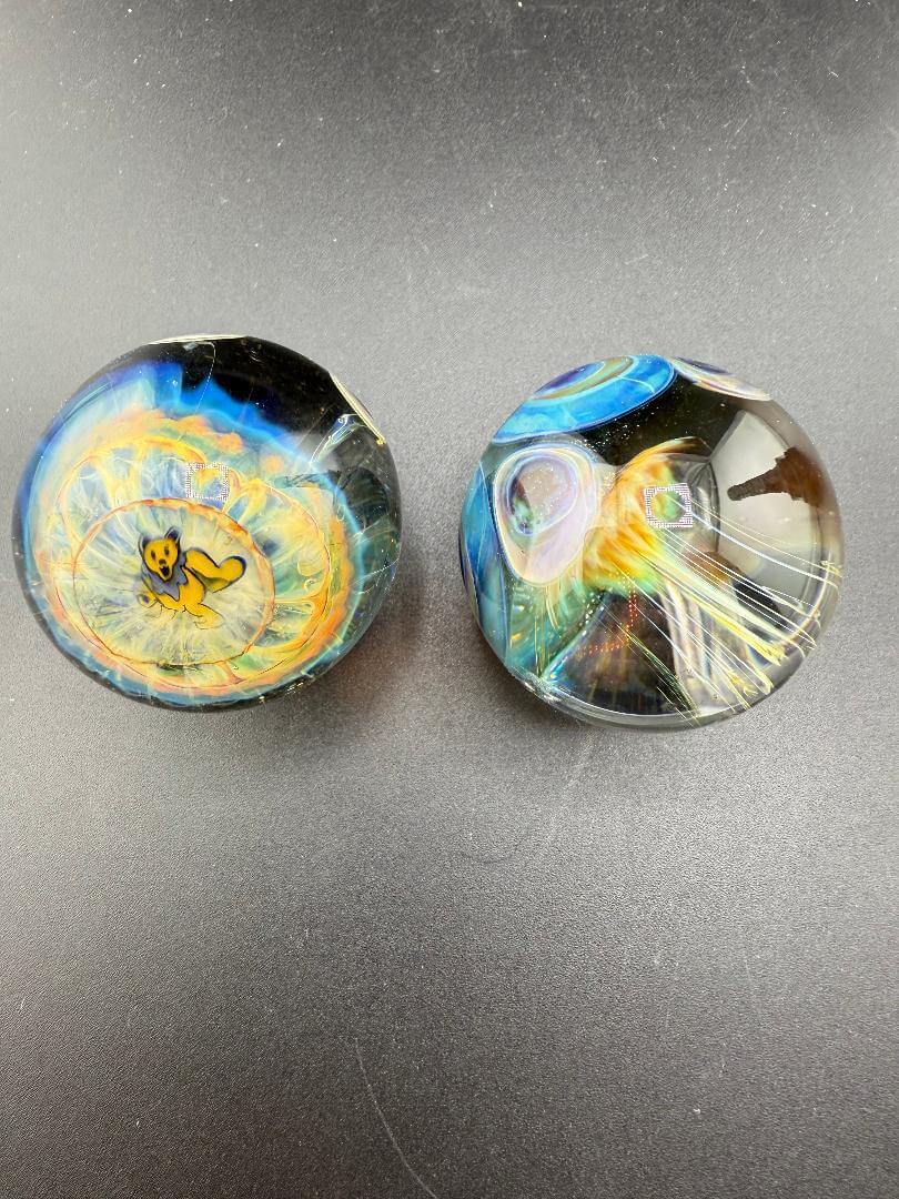 Highgrade Glass Marble - Fumed Implosion Dot Stack Marble 1.4" featuring unique jellyfish design accents.