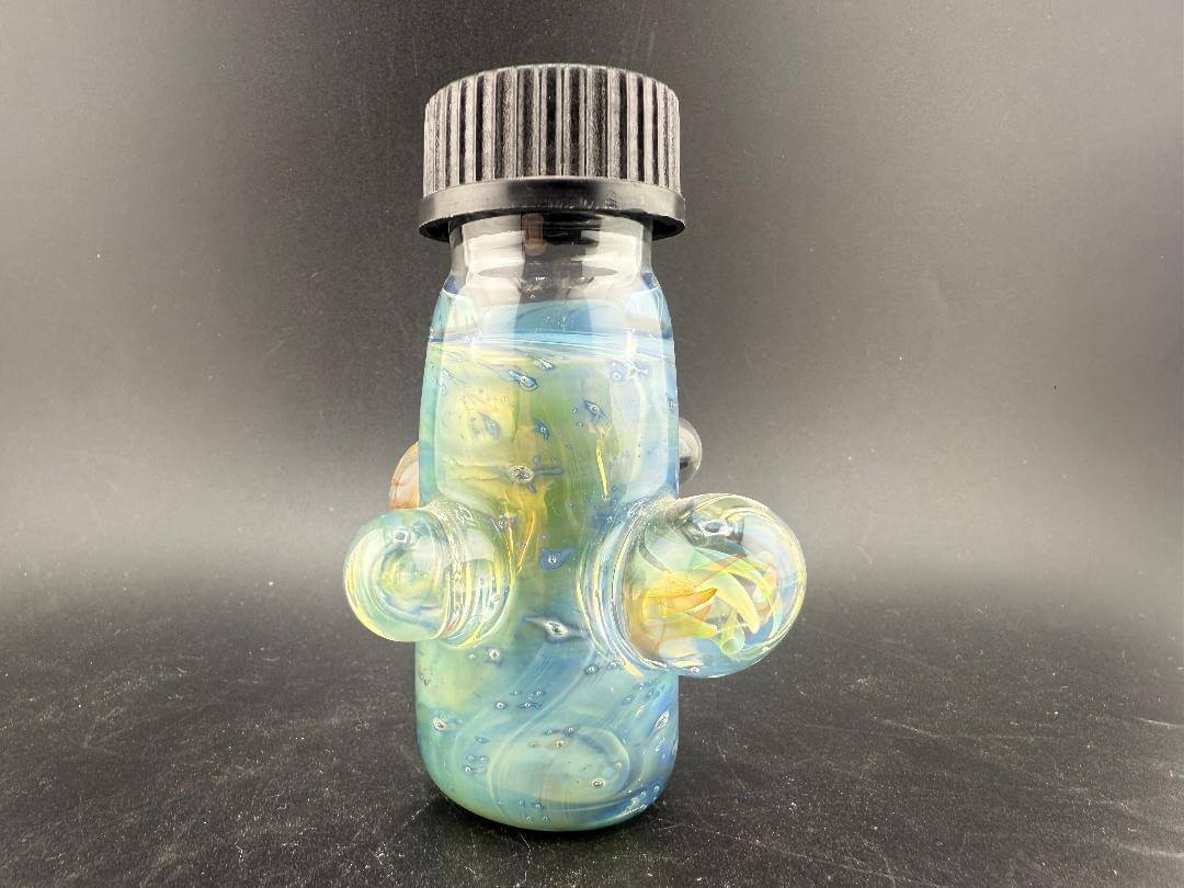 Highgrade Glass Medium Nug Jar - Fumed w/ Marble Attachments showing unique fumed finish and marble accents.