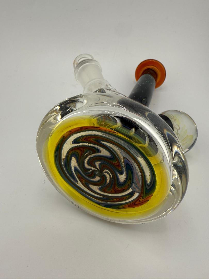 Highgrade Glass Super Worked Mini Beaker with colorful swirl design, handmade American glass from Spokane.