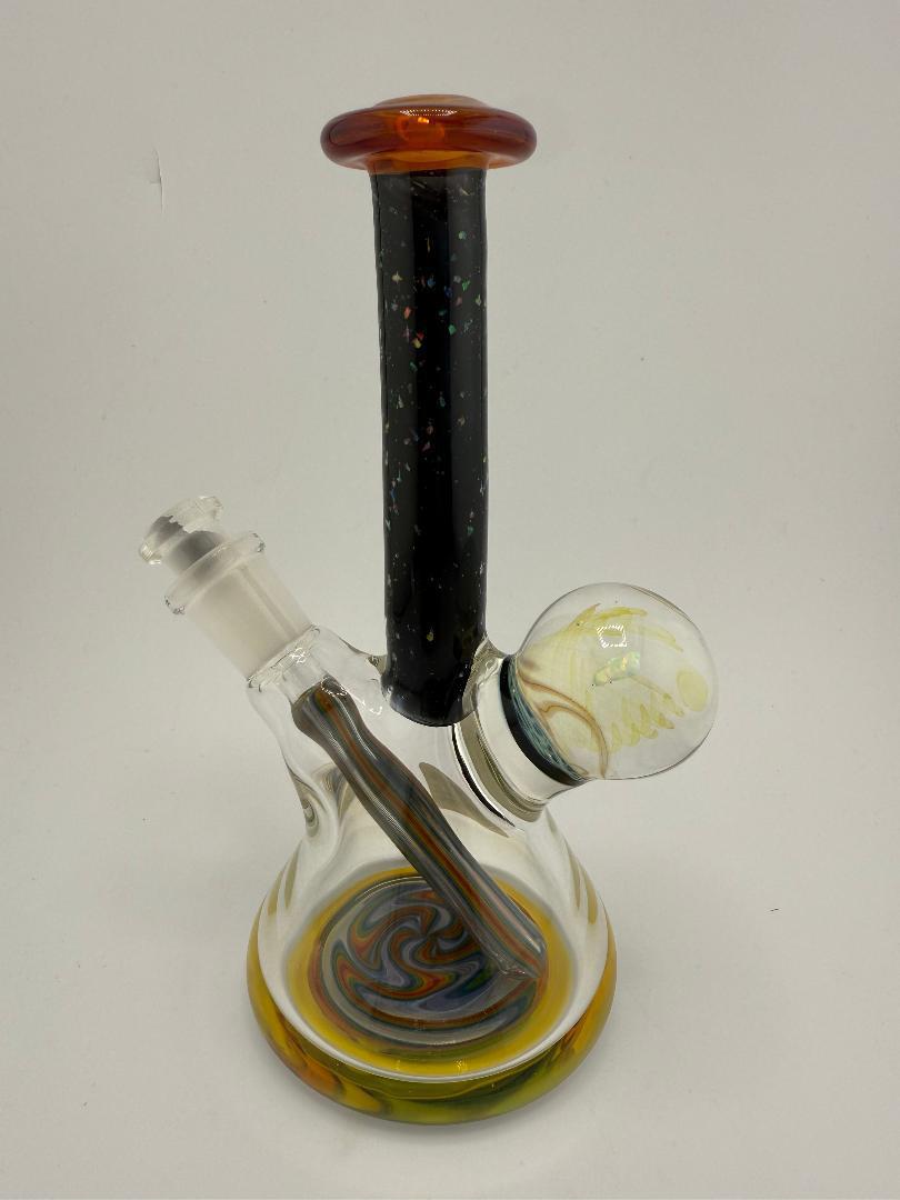 Highgrade glass mini beaker with black crushed opal design, handmade in Spokane, WA, heady American glass craftsmanship.