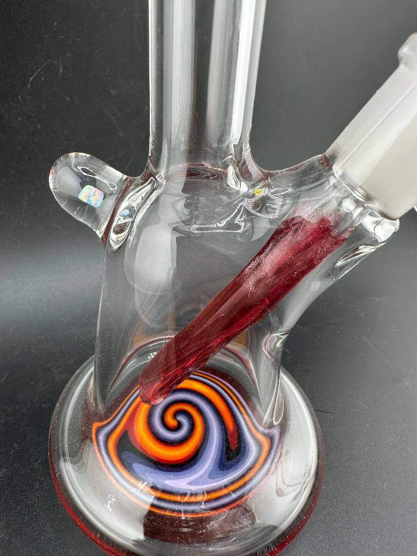 Highgrade Glass Mini Beaker - Color Accented Lip Wrap & Downstem w/ Wig Wag Reversal Bottom 10mm 45° with vibrant design