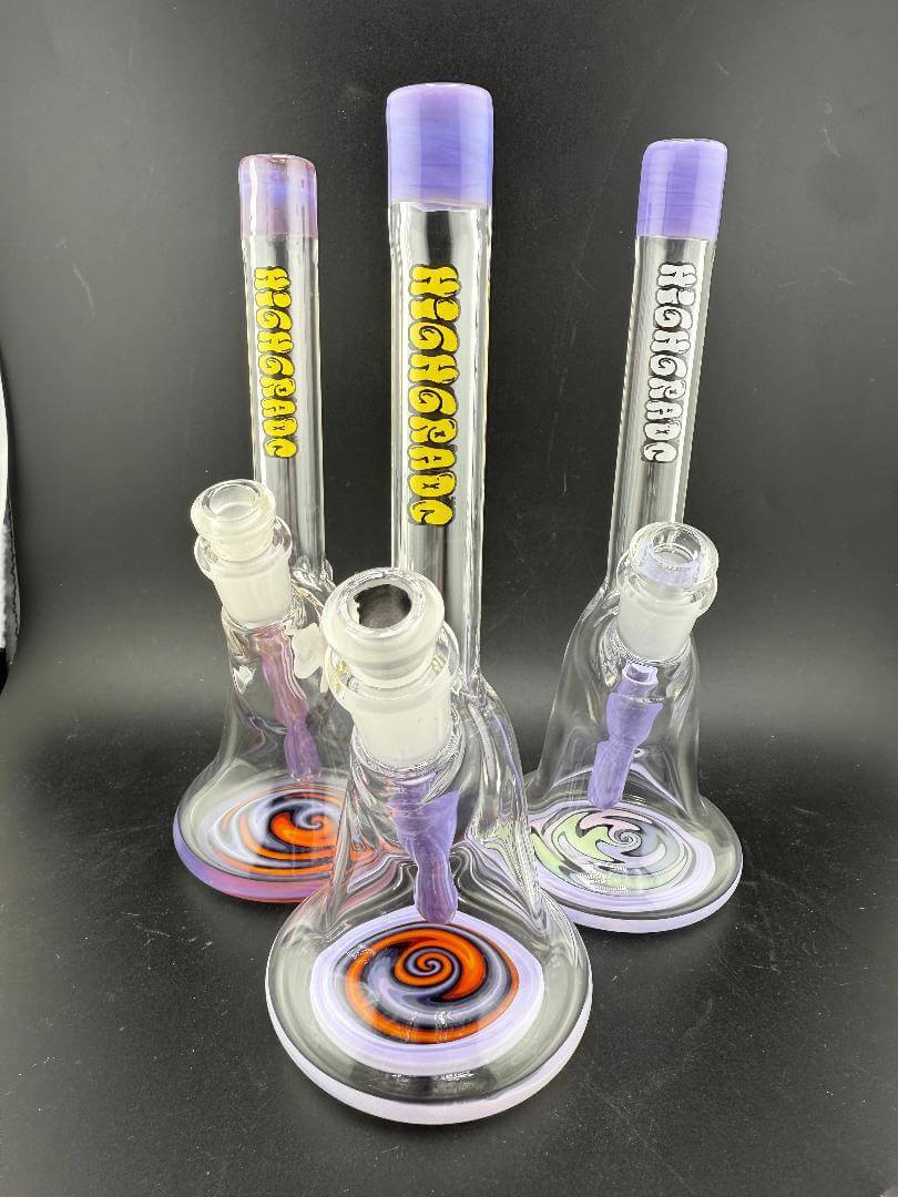 Highgrade Glass Mini Beaker - Color Accented Lip Wrap & Downstem w/ Wig Wag Reversal Bottom 10mm 45°