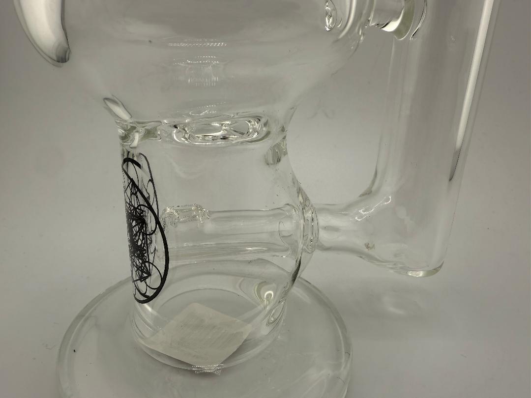 Highgrade Glass Mini Blooper Rig 14mm 90° in clear glass with decorative design, handmade in Spokane, WA.