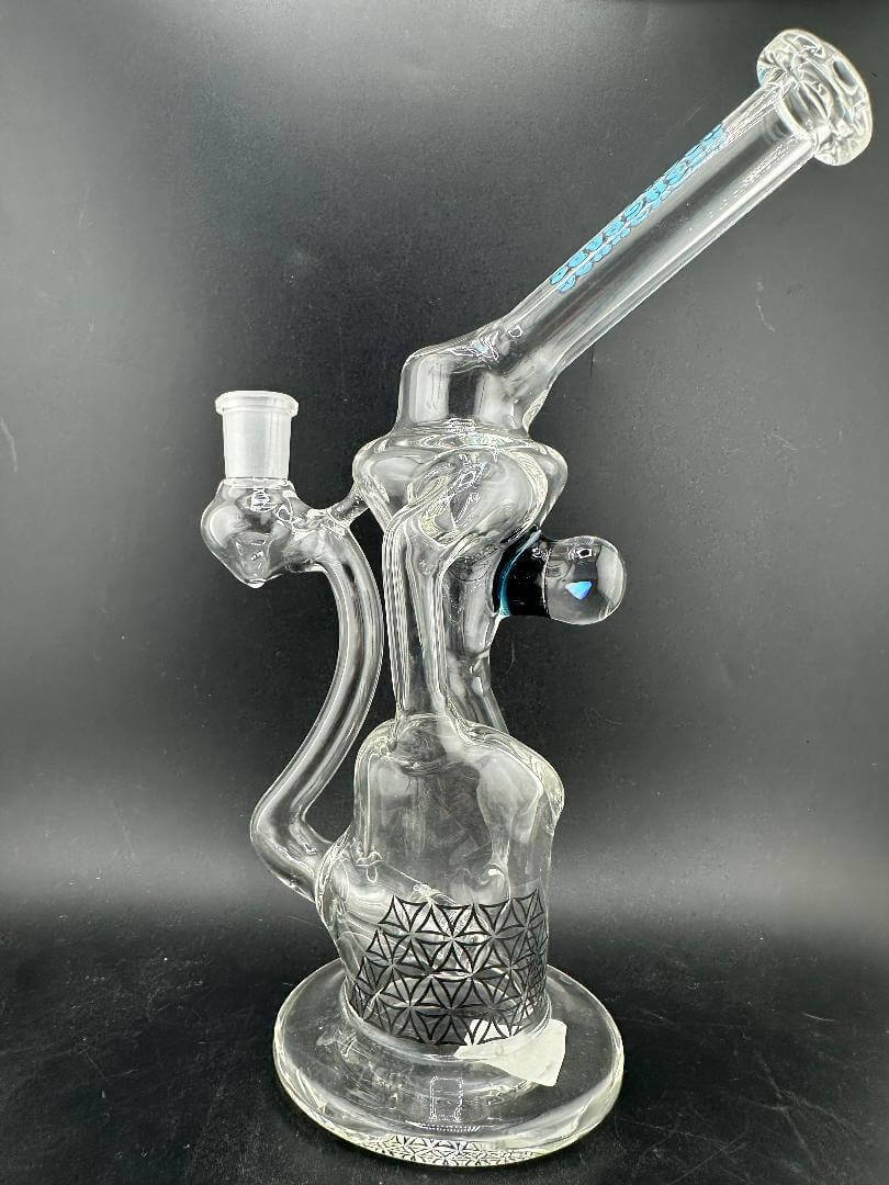 Highgrade Glass Recycler - Clear Rig Opal Marble Attachment & Sacred Geometry Bake ons 14mm 90° featuring intricate design and smooth function.
