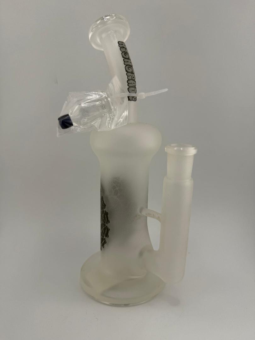 Highgrade glass sandblasted inline rig 14mm 90°, handcrafted in Spokane, WA with a premium finish for smooth hits.