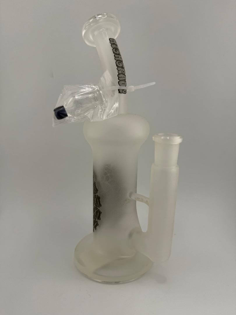 Highgrade glass sandblasted inline rig 14mm 90°, handcrafted in Spokane, WA with a premium finish for smooth hits.