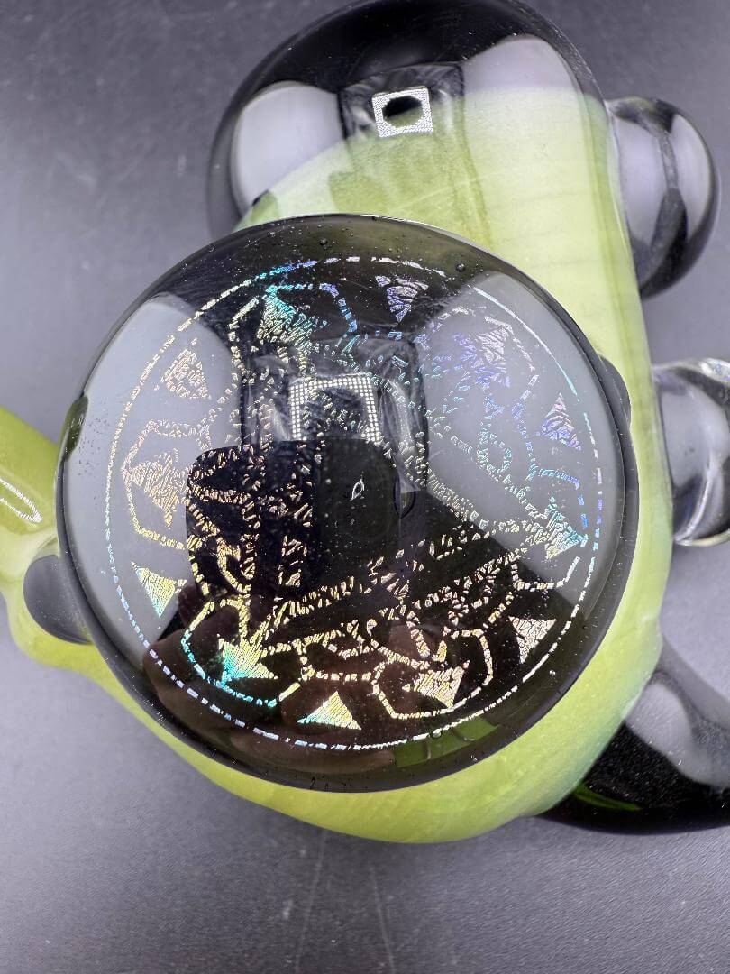 Highgrade Glass Sherlock Pipe - Green to Pink CFL w/ Large Dichro Pendant & Smaller Dichro Attachments