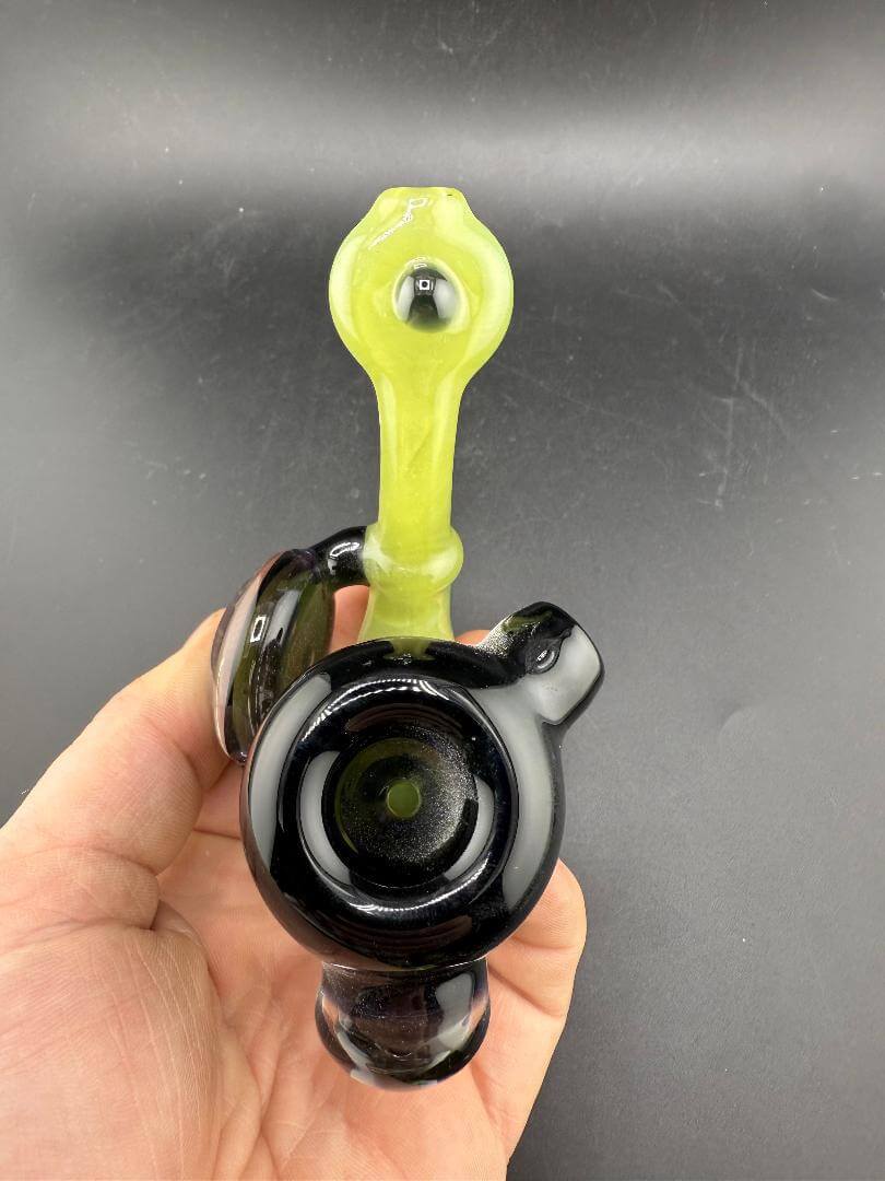 Highgrade Glass Sherlock Pipe - Green to Pink CFL w/ Large Dichro Pendant & Smaller Dichro Attachments