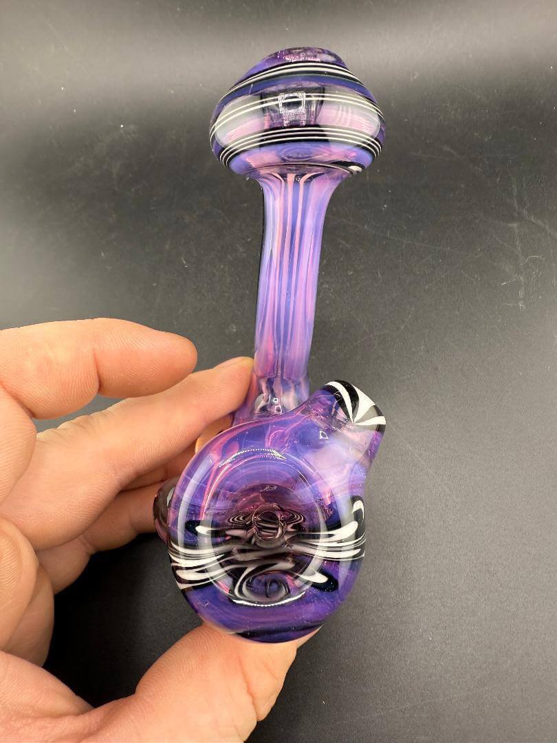 Highgrade Glass Sherlock Pipe - Pink Slyme & Jail Break Line Work w/ 90s $ Millie, vibrant design and smooth airflow