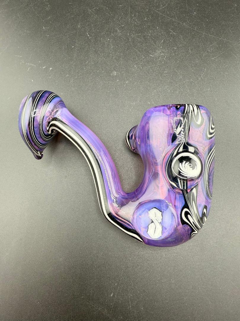 Highgrade Glass Sherlock Pipe - Pink Slyme & Jail Break Line Work w/ 90s $ Millie in vibrant colors.