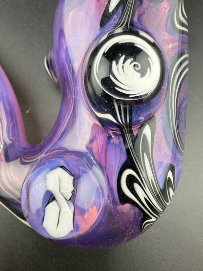 Highgrade Glass Sherlock Pipe - Pink Slyme & Jail Break Line Work w/ 90s $ Millie featuring vibrant purple and black design.