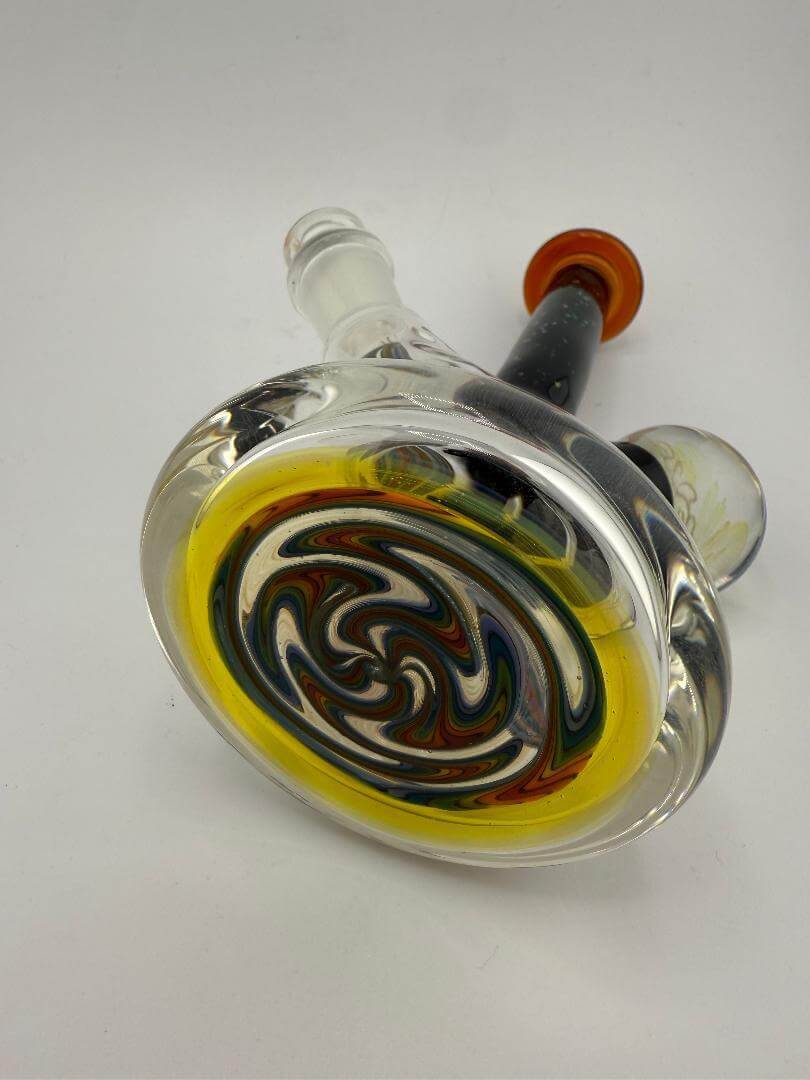 Highgrade Glass Super Worked Mini Beaker with colorful swirl design, handmade American glass from Spokane.