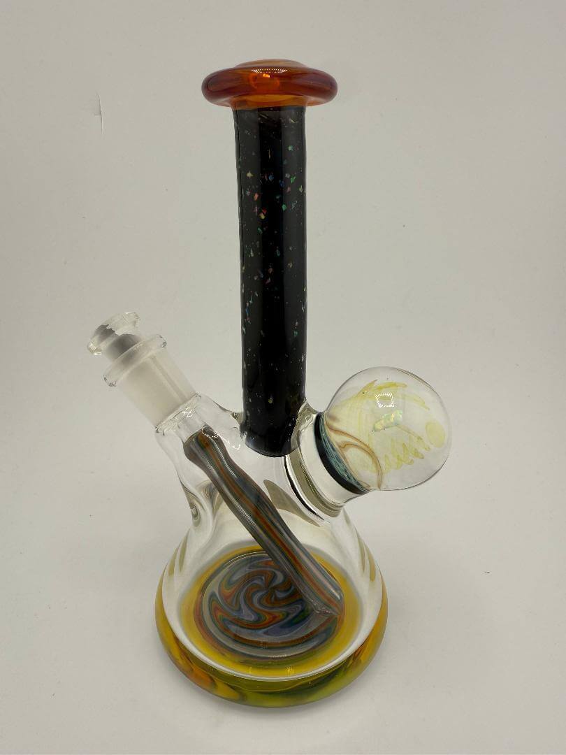 Highgrade glass mini beaker with black crushed opal design, handmade in Spokane, WA, heady American glass craftsmanship.