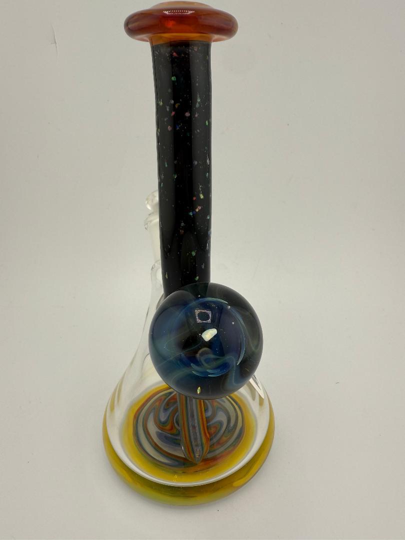 Highgrade Glass Mini Beaker with Black Crushed Opal Design, Handmade in Spokane, WA, featuring vibrant colors and intricate details.