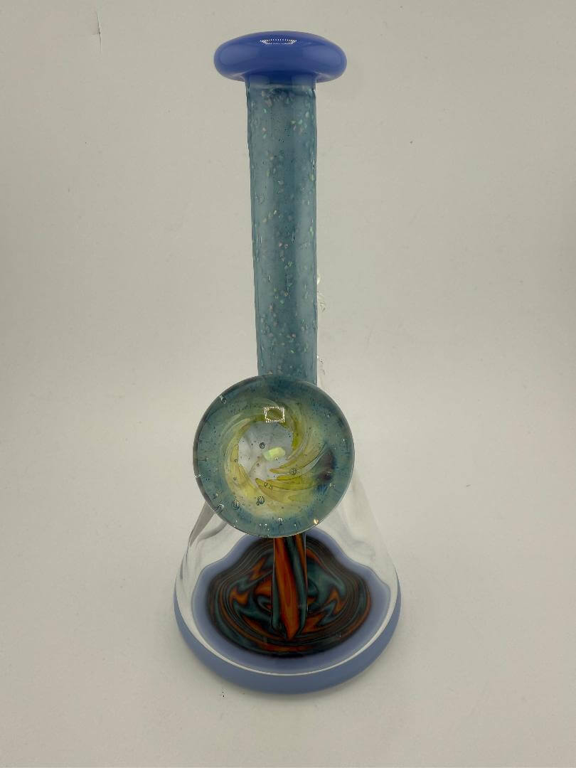 Highgrade Glass Super Worked Mini Beaker with blue crushed opal design, handmade, 10mm, heady American glass, Spokane, WA