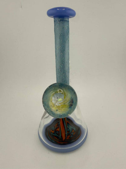 Highgrade Glass Super Worked Mini Beaker with blue crushed opal design, handmade, 10mm, heady American glass, Spokane, WA