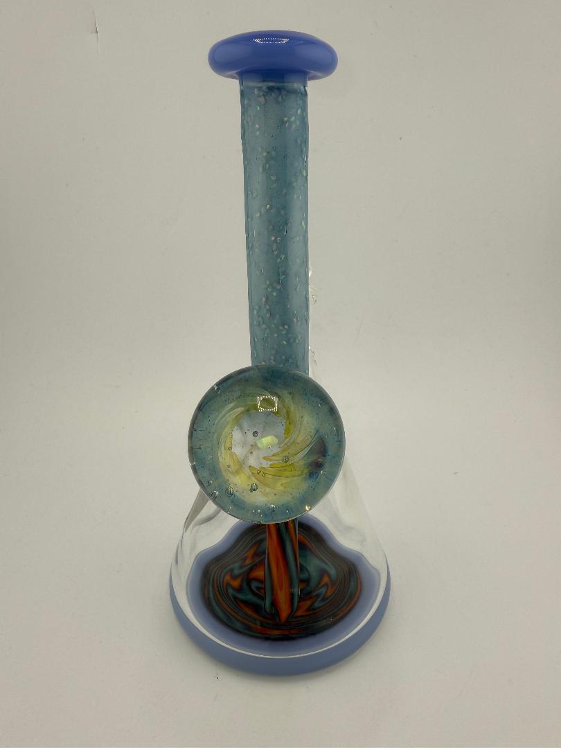 Highgrade Glass Super Worked Mini Beaker with blue crushed opal design, handmade, 10mm, heady American glass, Spokane, WA