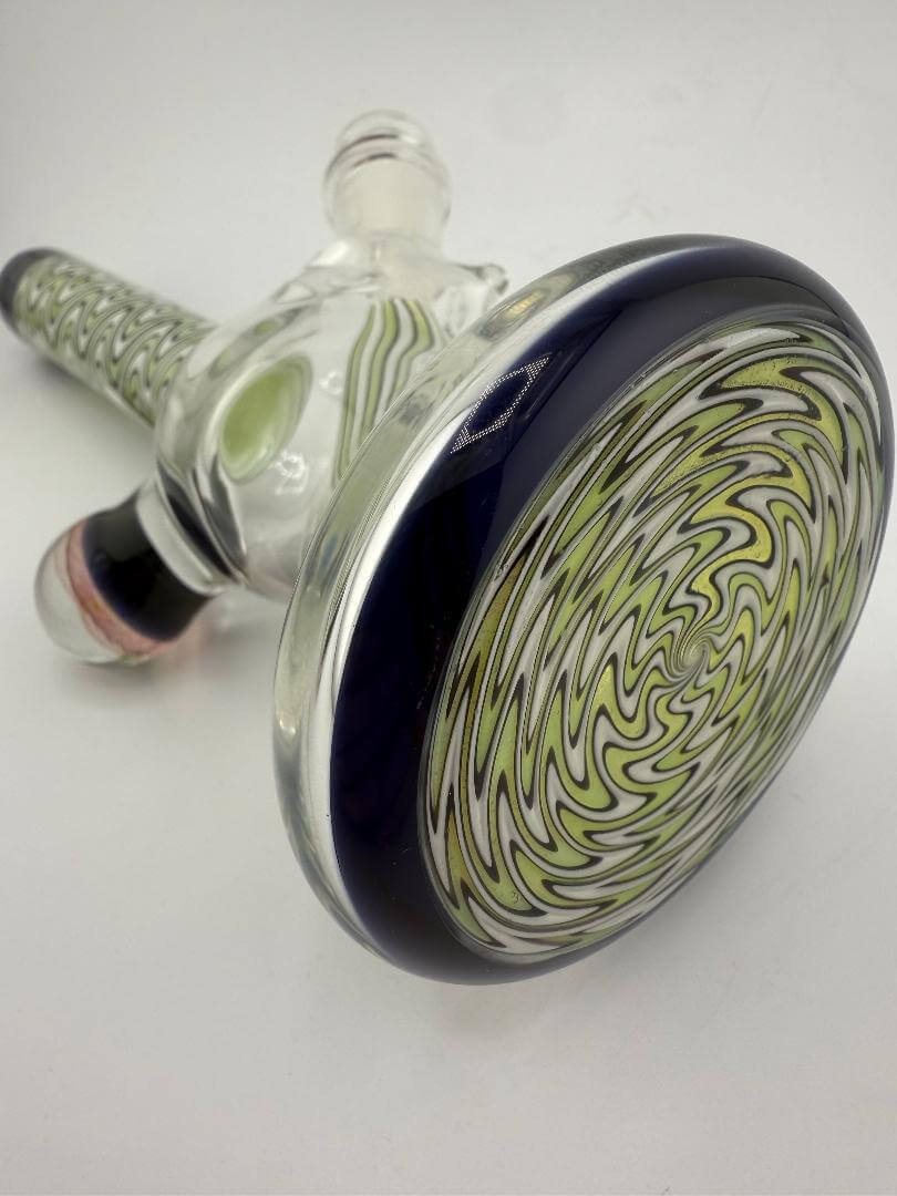 Highgrade Glass Super Worked Mini Beaker Green 10mm with intricate swirl design, handmade in Spokane, WA.
