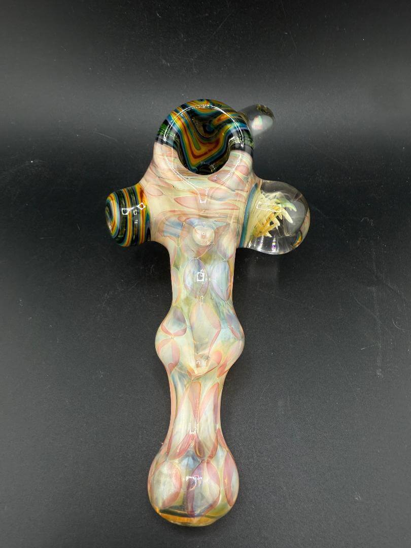 Highgrade Glass X Mop Head  Glass Hammer Pipe - Fumed Checkerboard w/ Rainbow Wig Wag Cap & Opal Encasement
