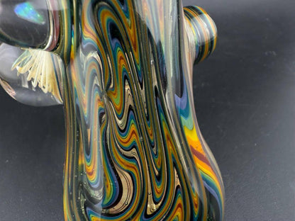 Highgrade Glass X Mop Head  Glass Hammer Pipe - Fumed Checkerboard w/ Rainbow Wig Wag Cap & Opal Encasement