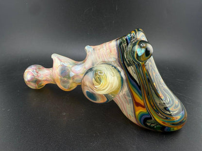 Highgrade Glass X Mop Head  Glass Hammer Pipe - Fumed Checkerboard w/ Rainbow Wig Wag Cap & Opal Encasement