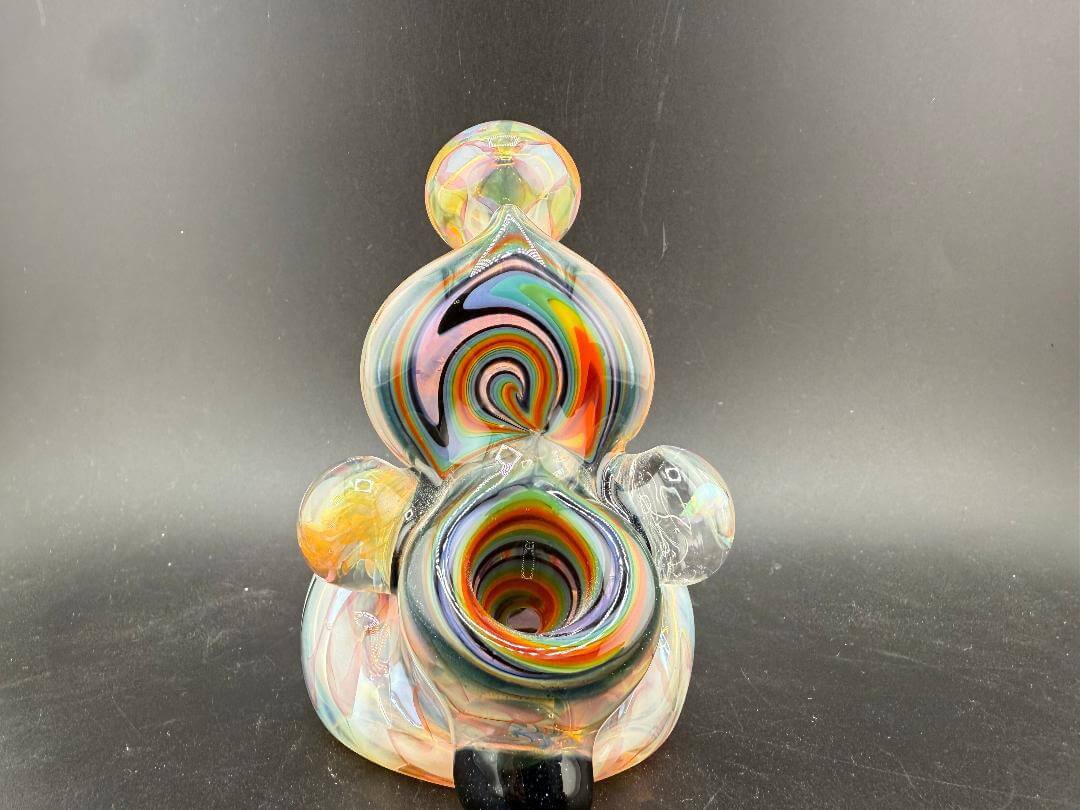 Highgrade Grade Glass X Mop Head Glass Hammer Pipe - Fumed Checkered w/ Rainbow Wig Wag Sections & Marble Attachments