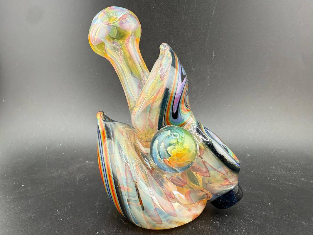 Highgrade Grade Glass X Mop Head Glass Hammer Pipe - Fumed Checkered w/ Rainbow Wig Wag Sections & Marble Attachments