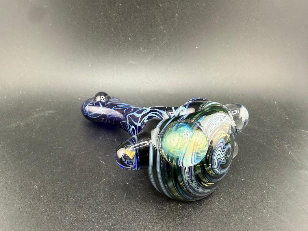 Highgrade Glass X Mophead Glass Hand Pipe - Cobalt Scrible Tech w/ UV Wig Wag Cap & Marble Attachments