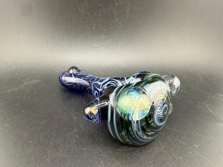 Highgrade Glass X Mophead Glass Hand Pipe - Cobalt Scrible Tech w/ UV Wig Wag Cap & Marble Attachments