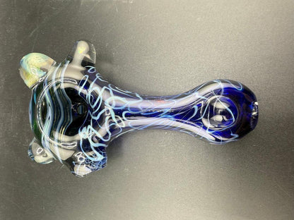 Highgrade Glass X Mophead Glass Hand Pipe - Cobalt Scrible Tech w/ UV Wig Wag Cap & Marble Attachments