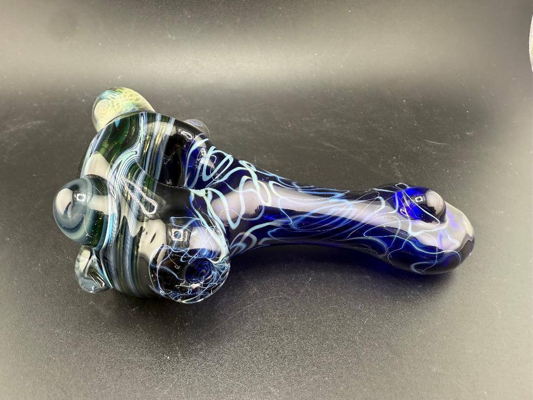 Highgrade Glass X Mophead Glass Hand Pipe - Cobalt Scrible Tech w/ UV Wig Wag Cap & Marble Attachments