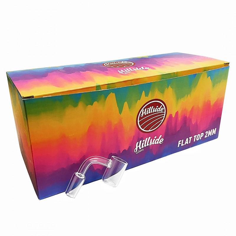 Hillside Glass Flat Top Quartz Banger 14mm 90° packaging with vibrant colors and clear banger.