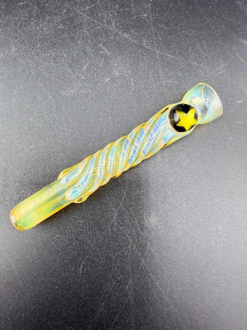 Home Blown Glass Chillum Pipe – Fumed & Twisted w/ Millie Accent with vibrant colors and twisted design