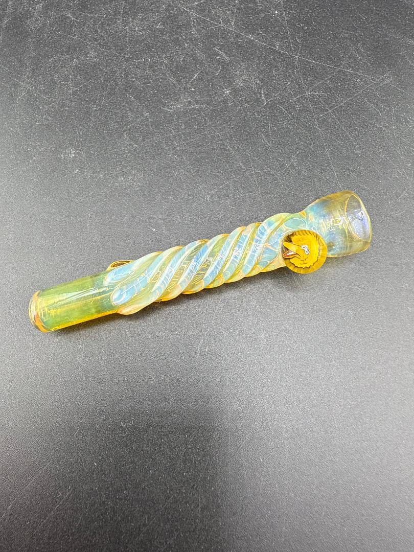 Home Blown Glass Chillum Pipe – Fumed & Twisted w/ Millie Accent, showcasing unique twisted design and millie detail.