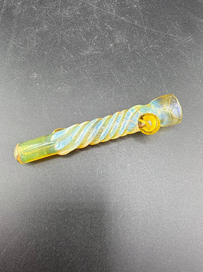 Home Blown Glass Chillum Pipe – Fumed & Twisted w/ Millie Accent, showcasing unique twisted design and millie detail.