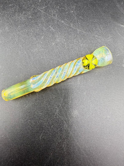 Home Blown Glass Chillum Pipe – Fumed & Twisted w/ Millie Accent with colorful twist design.